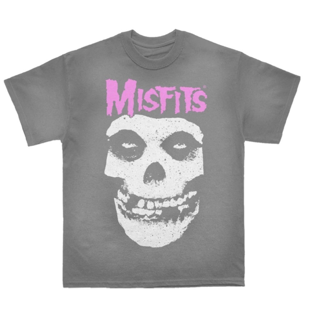 Misfits Skull Graphic T-Shirt Gray w/ Pink Logo | Punk Rock Band Tee |